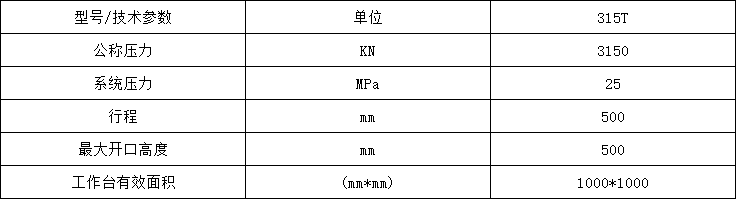 315噸四梁四柱液壓機參數 315噸四梁四柱液壓機參數